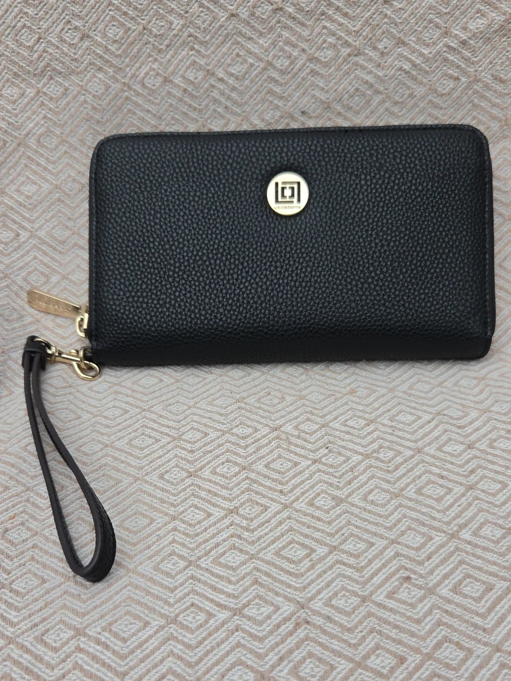 Liz Claiborne Black Wristlet Wallet with Gold Logo